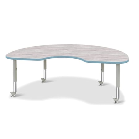 Jonti-Craft Berries Kidney Activity Table, 48 in. x 72 in., Mobile, Driftwood Gray/Coastal Blue/Gray 6423JCM452